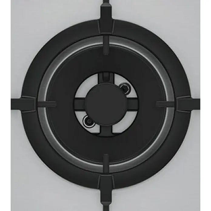 Beko Placa de cocción de gas HIAW 75225 SL - L x An: 51 x 75 cm, Número de quemadores de gas: 5 ud. - Primer plano de una cocina de gas negra con un quemador circular. Un electrodoméstico esencial para cocinar eficientemente.