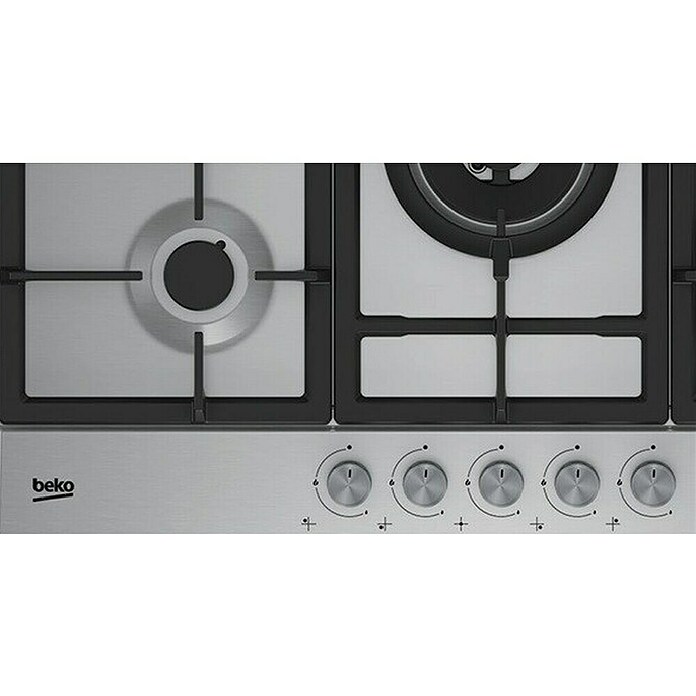 Beko Placa de cocción de gas HIAW 75225 SL (Zonas de cocción: 5, Parrillas de hierro fundido, Acero inoxidable)