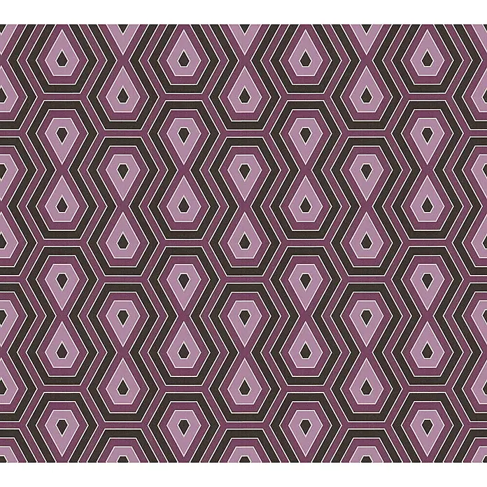 Tadessi Vliestapete M1-No.1540 - Schwarz, Sonstiges, 10,05 x 0,53 m - Geometrisches Muster aus ineinandergreifenden lila und braunen Sechsecken und Achterformen.