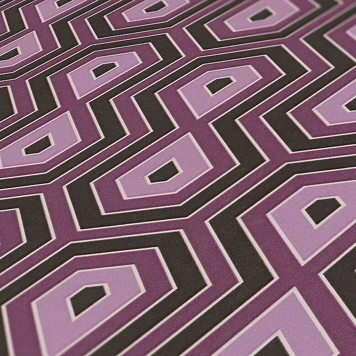 Tadessi Vliestapete M1-No.1540 - Schwarz, Sonstiges, 10,05 x 0,53 m - Tapete mit ineinandergreifendem geometrischem Muster in Lila, Dunkelgrau und Weiß.
