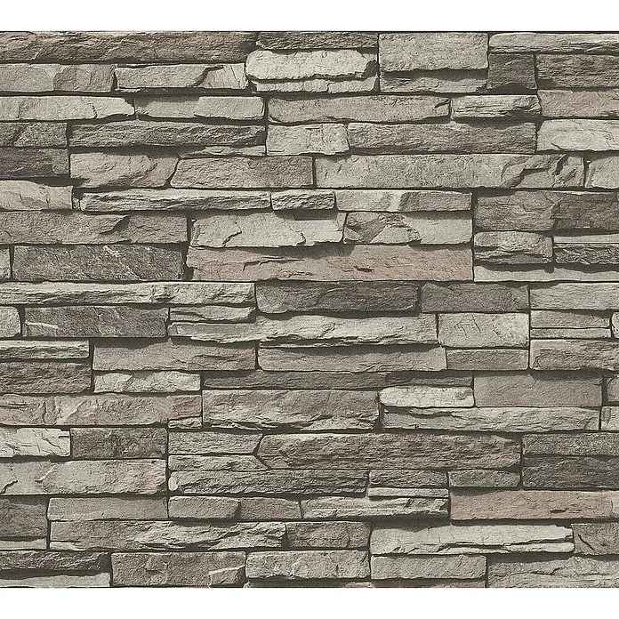 Tadessi Vliestapete M1-No.8 - Schwarz, Steinoptik, 10,05 x 0,53 m - Strukturierte Trockenmauer, mit rechteckigen und unregelmäßigen Steinen in Grau- und Brauntönen.