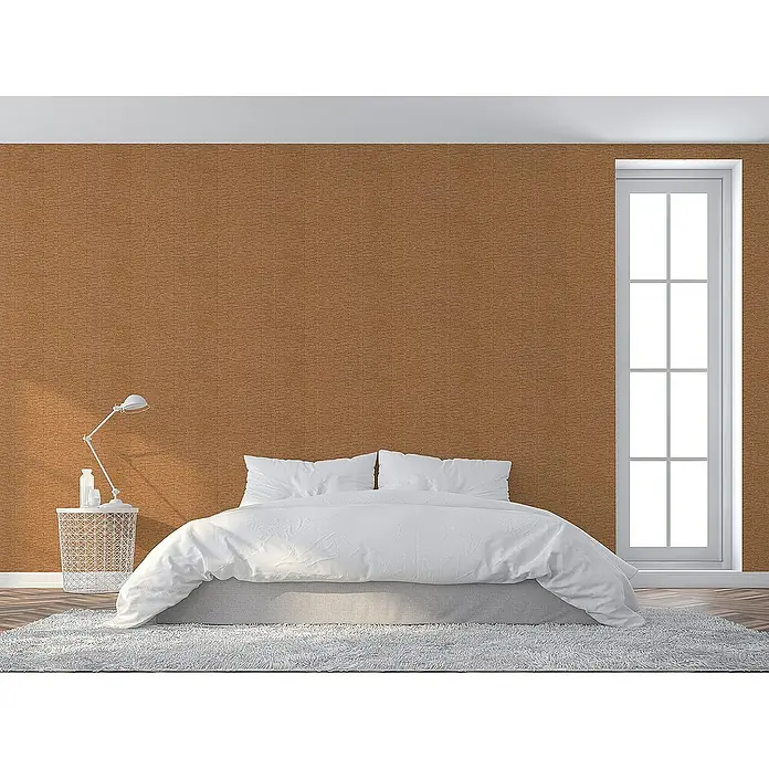 Tadessi Vliestapete M1-No.1709 - Orange, Sonstiges, 10,05 x 0,53 m - Texturierte braune Tapete an einer Schlafzimmerwand.