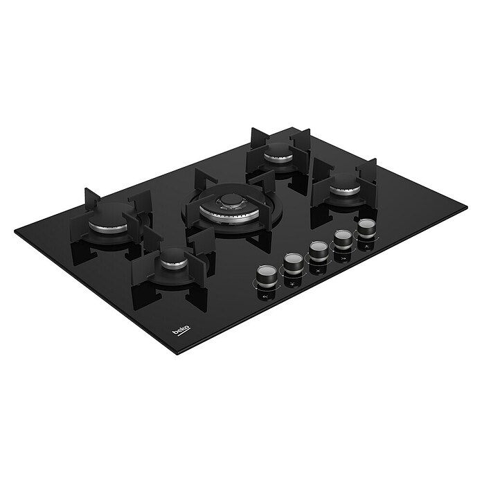 Beko Placa de cocción de cristal gas HILW 75222 SL (Zonas de cocción: 5, Parrillas de hierro fundido, Vitrocerámica)