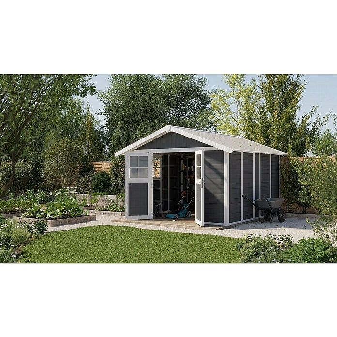 Grosfillex Caseta para jardín Deco (Medidas ext. (An x Pr): 315 x 357 cm, Plástico, Blanco/Gris oscuro, 11 m²) | BAUHAUS