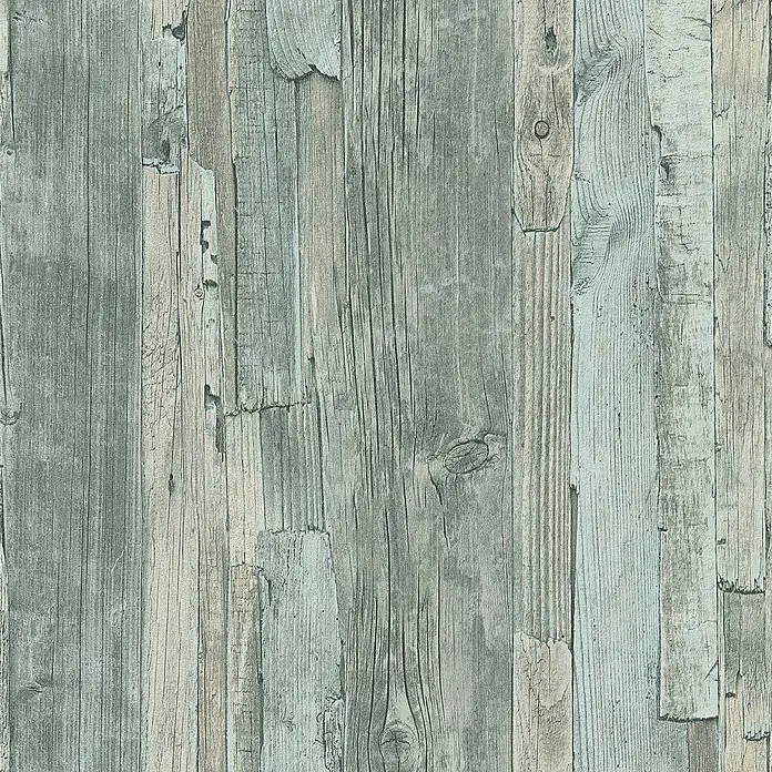Tadessi Vliestapete M1-No.3761 - Blau, Holzoptik, 10,05 x 0,53 m - Rustikale, verwitterte Holzpaneeltextur in Türkis-, Blau- und Grautönen.