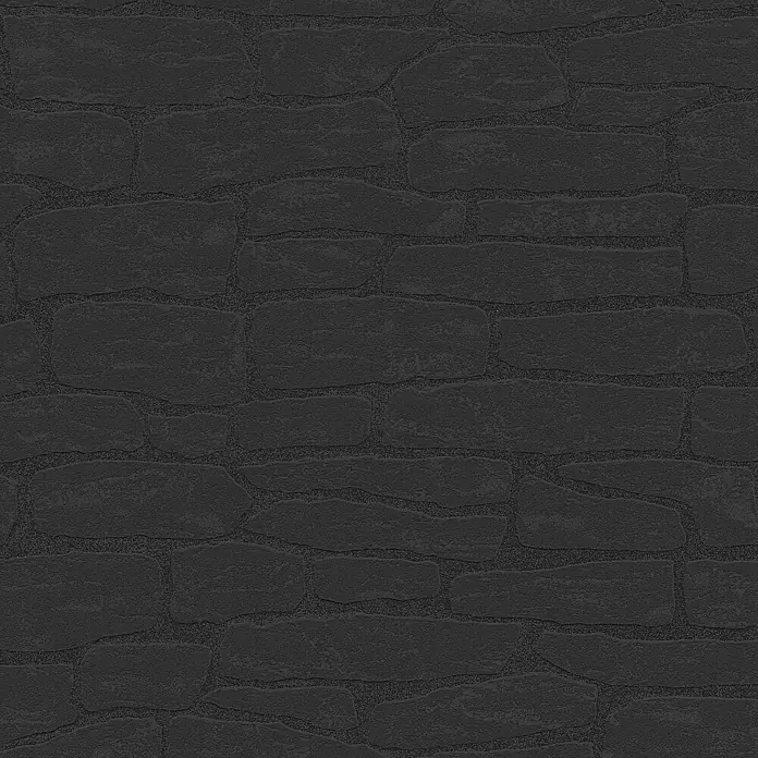 Tadessi Vliestapete M1-No.1965 - Schwarz, Steinoptik, 10,05 x 0,53 m - Nahtlose dunkelgraue Steinwandtextur mit rauen, unregelmäßigen Mauerwerk und sichtbaren Fugen, die ein robustes Muster erzeugt.
