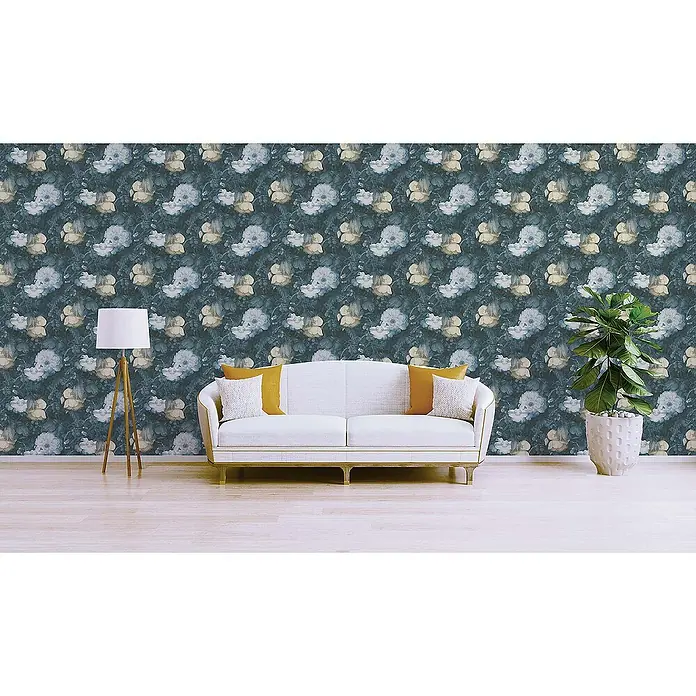 Tadessi Vliestapete M1-No.277 - Blau, Floral, 10,05 x 0,53 m