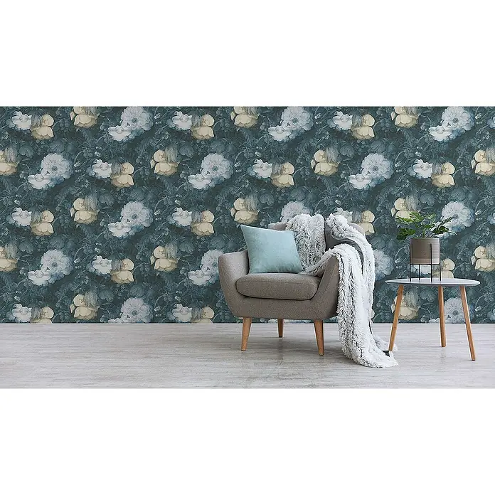Tadessi Vliestapete M1-No.277 - Blau, Floral, 10,05 x 0,53 m