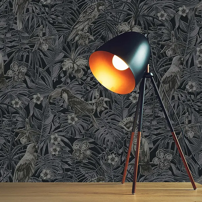 Tadessi Vliestapete M1-No.322 - Schwarz, Floral, 10,05 x 0,53 m