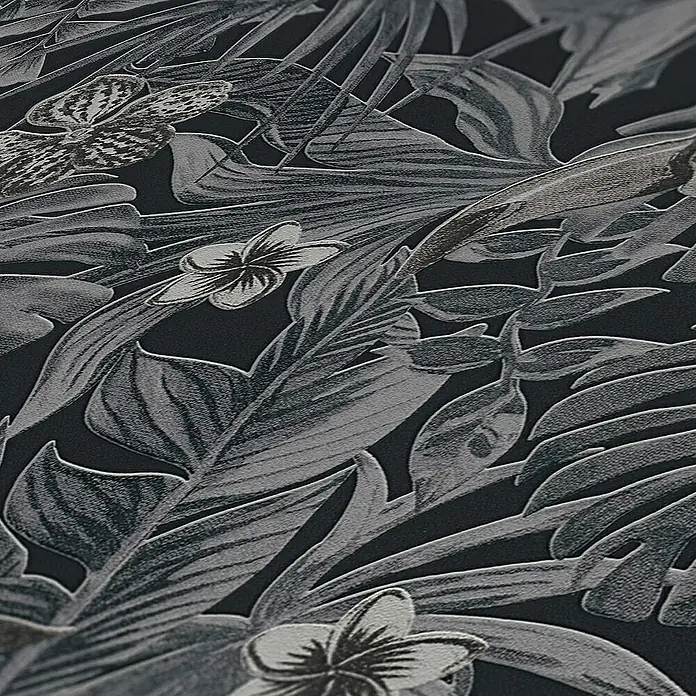 Tadessi Vliestapete M1-No.322 - Schwarz, Floral, 10,05 x 0,53 m