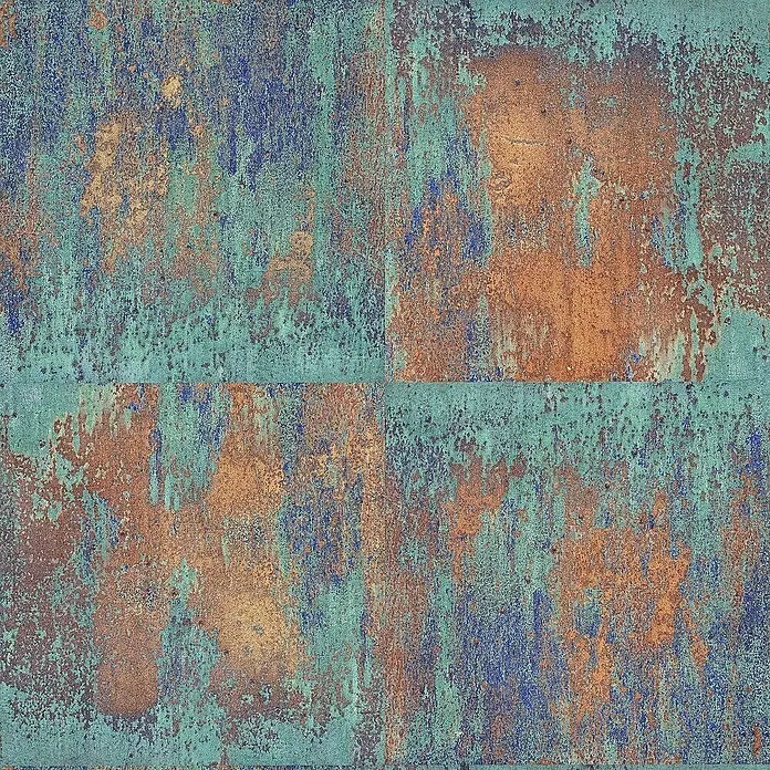 Tadessi Vliestapete M1-No.152 - Blau, Sonstiges, 10,05 x 0,53 m - Abgenutzte Metalltextur mit Türkis-, Rost- und Blaupatina.