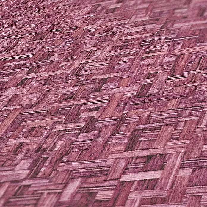 Tadessi Vliestapete M1-No.1536 - Rosa, Holzoptik, 10,05 x 0,53 m - Rosa-violette gewebte Bambustextur mit diagonalem Muster.