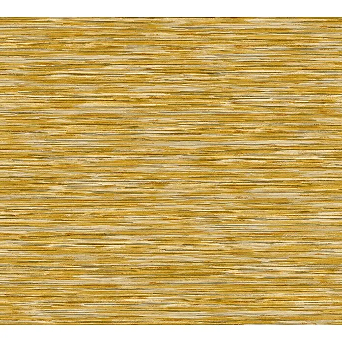 Tadessi Vliestapete M1-No.1370 - Gelb, Streifen, 10,05 x 0,53 m - Strukturierte horizontale Streifenmuster in Goldgelb und Beige, erinnert an gewebten Stoff oder Tapete.