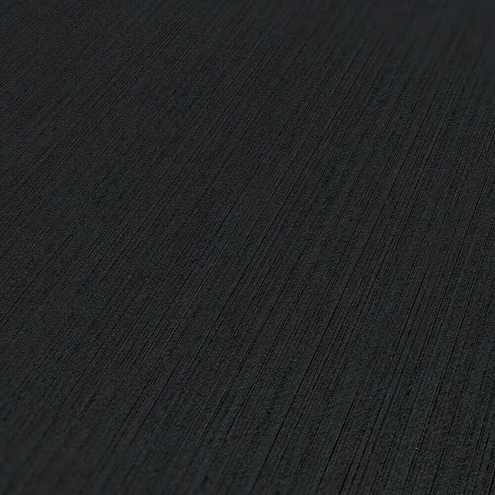 Tadessi Vliestapete M1-No.3895 - Schwarz, Uni, 10,05 x 0,53 m - Dunkelgraue, strukturierte Oberfläche mit feinen diagonalen Linien.