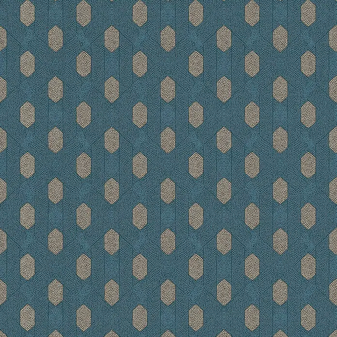Tadessi Vliestapete M1-No.2824 - Braun, Sonstiges, 10,05 x 0,53 m - Dunkelblaugrünes Textilmuster mit sich wiederholenden hellbraunen sechseckigen Motiven.