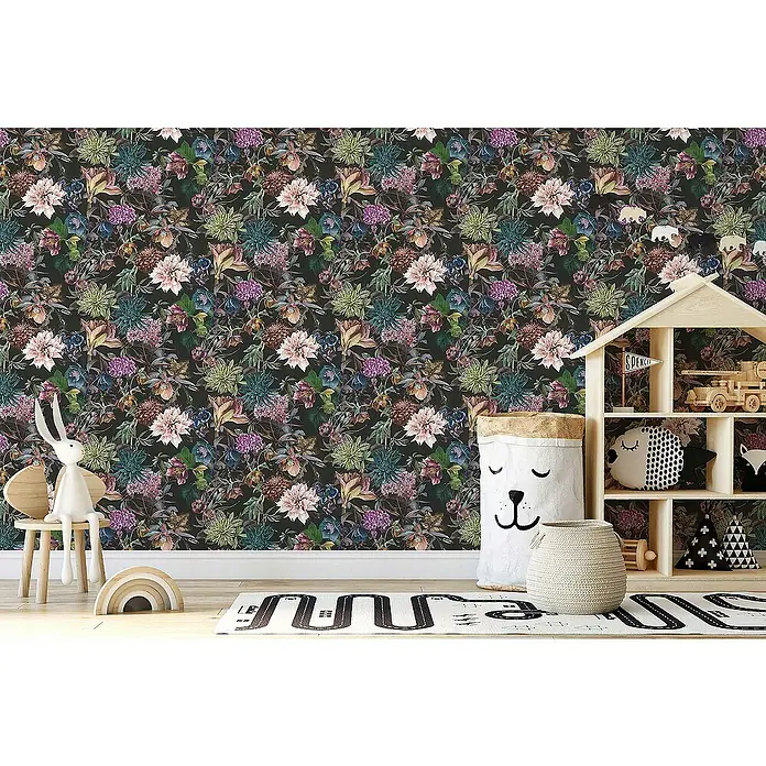 Tadessi Vliestapete M1-No.778 - Schwarz, Floral, 10,05 x 0,53 m