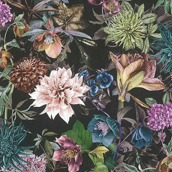Tadessi Vliestapete M1-No.778 - Schwarz, Floral, 10,05 x 0,53 m