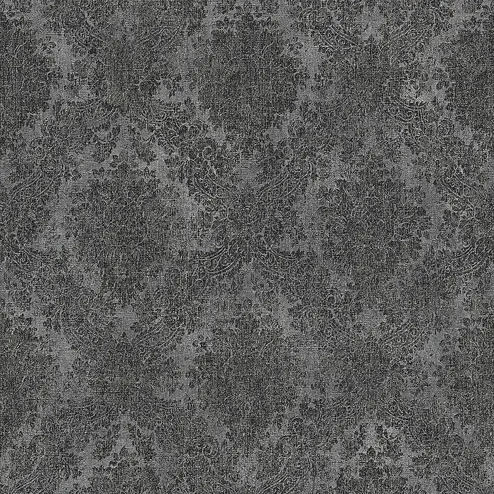 Tadessi Vliestapete M1-No.2431 - Schwarz, Ornament, 10,05 x 0,53 m - Dunkelgraue, abgenutzte Stofftextur mit dezentem Damastmuster.