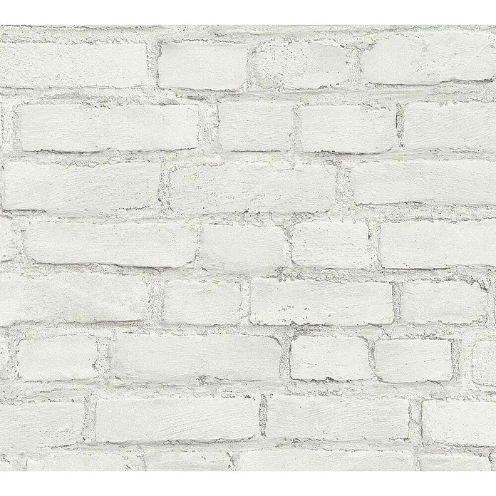 Tadessi Vliestapete M1-No.5 - Grau, Steinoptik, 10,05 x 0,53 m - Weiße gestrichene Ziegelwandtextur.