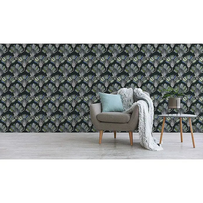 Tadessi Vliestapete M1-No.1547 - Schwarz, Floral, 10,05 x 0,53 m