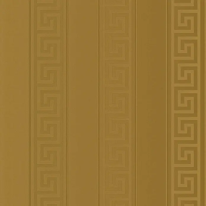 Tadessi Vliestapete M1-No.877 - Gold, Streifen, 10,05 x 0,7 m - Goldbraune Tapete mit vertikalen Streifen und griechischen Mäandermustern.