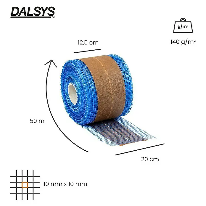 Dalsys Gitterbewehrungsstreifen Balkenfix 50m x 20cm, 140 g/m², 10 x 10mm - 
