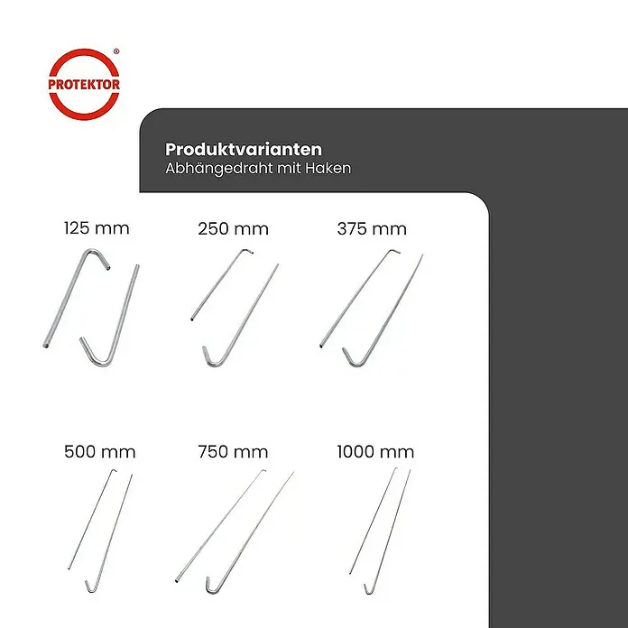 Protektor Montagezubehör für Trockenbau 750mm Abhängedraht mit Haken Silber - 