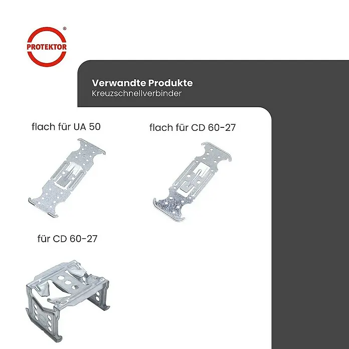 Protektor Montagezubehör für Trockenbau 100x Kreuzverbinder flach für UA Profil 50 Silber - 