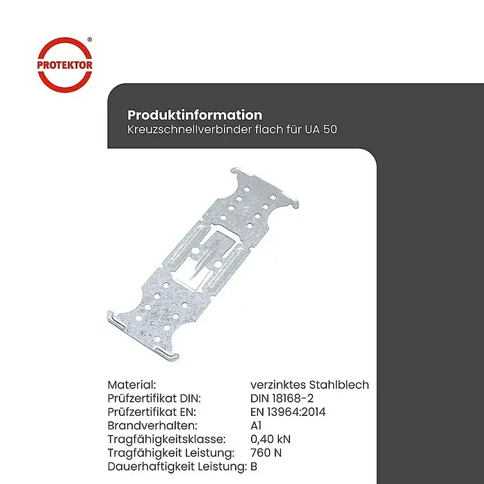 Protektor Montagezubehör für Trockenbau 100x Kreuzverbinder flach für UA Profil 50 Silber - 