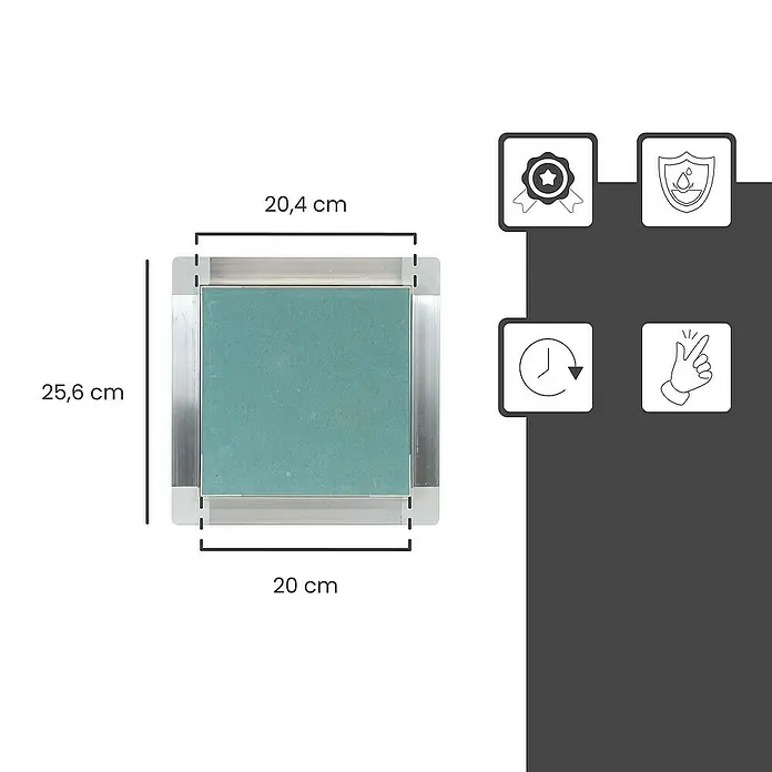 Protektor Montagezubehör für Trockenbau 20cm x 20cm Revisionsklappe Alu Rahmen 12mm GK-Einlage Silber - 