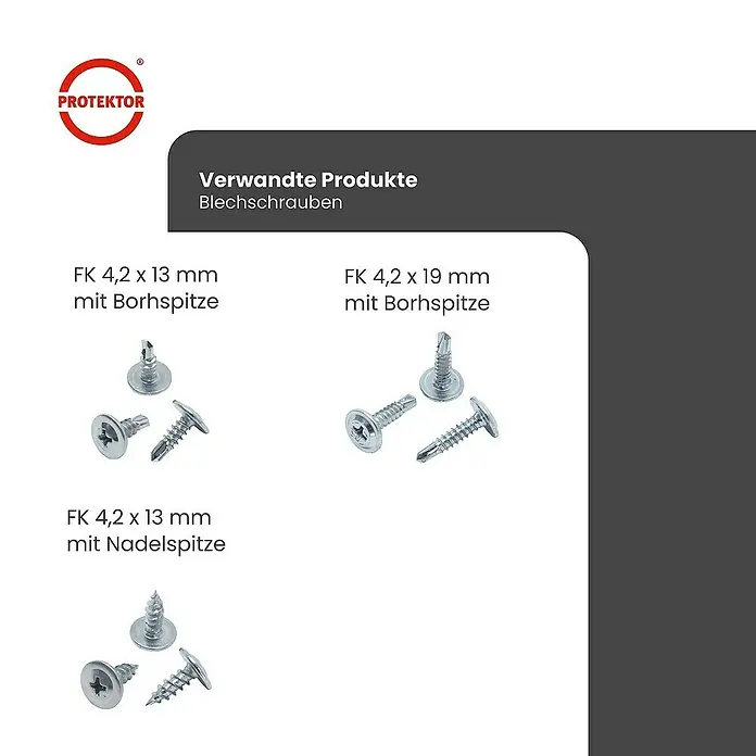 Protektor Montagezubehör für Trockenbau 1000x Blechschraube 4,2mm x 19mm Bohrspitze Silber - 