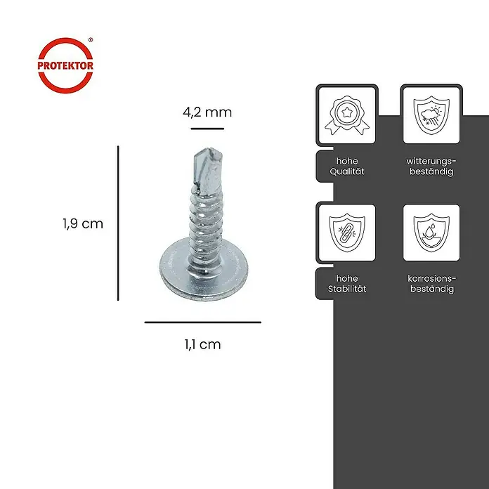 Protektor Montagezubehör für Trockenbau 1000x Blechschraube 4,2mm x 19mm Bohrspitze Silber - 