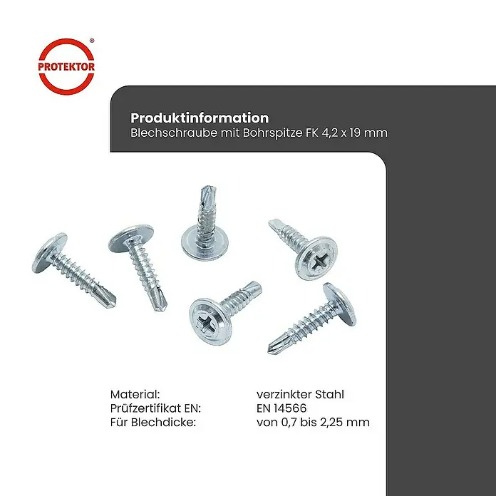 Protektor Montagezubehör für Trockenbau 1000x Blechschraube 4,2mm x 19mm Bohrspitze Silber - 