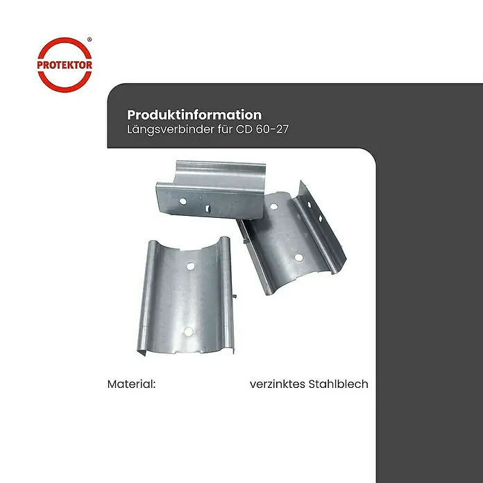 Protektor Montagezubehör für Trockenbau Längsverbinder CD Profil 60/27 Trockenbau Silber - 
