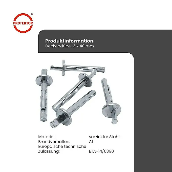 Protektor Montagezubehör für Trockenbau 100x Deckennagel 6mm x 40mm A1 Silber - 