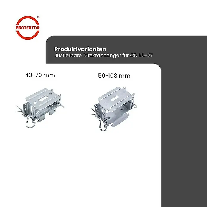 Protektor Montagezubehör für Trockenbau 50x Direktabhänger 40-70mm justierbar für CD Profil 60/27 Silber - 