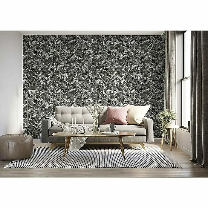 Tadessi Vliestapete M1-No.4517 - Schwarz, Floral, 10,05 x 0,53 m