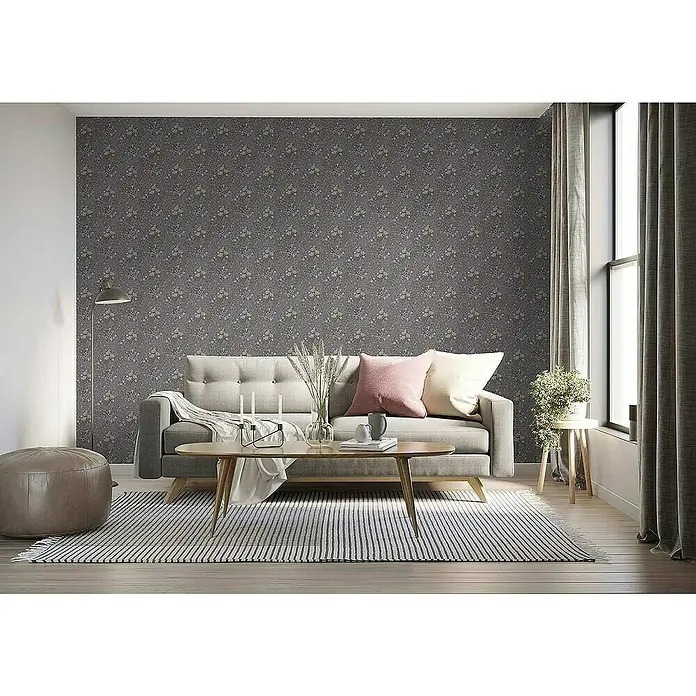Tadessi Vliestapete M1-No.4134 - Grau, Floral, 10,05 x 0,53 m