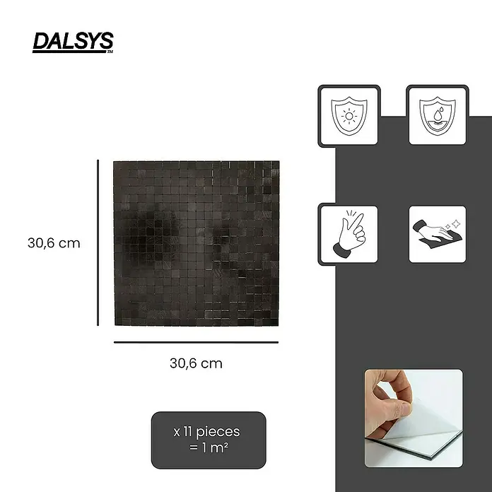 Dalsys Wandfliese 1m² Selbstklebende Fliesen Aluoptik Quadrat 11 Stück Dunkelbraun - Braun