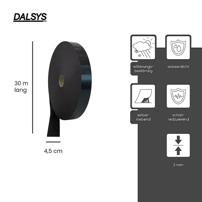 Dalsys Trennwandband 30m Abdeckband selbstklebend 45mm Schwarz - 