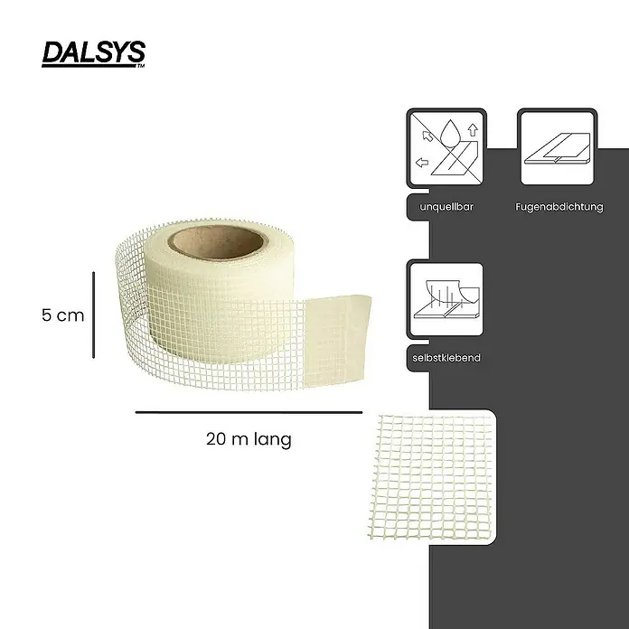 Dalsys Fugenband 20m Gewebeband 5cm, für Innenbau Weiß - 