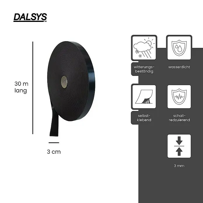 Dalsys Trennwandband 30m Abdeckband selbstklebend 30mm Schwarz - 