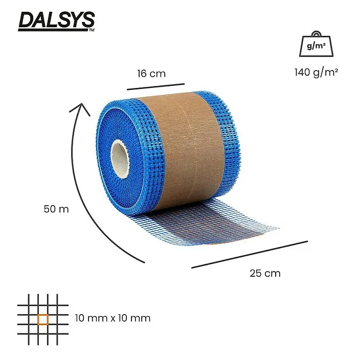 Dalsys Gitterbewehrungsstreifen Balkenfix 50m x 25cm, 140 g/m², 10 x 10mm - 