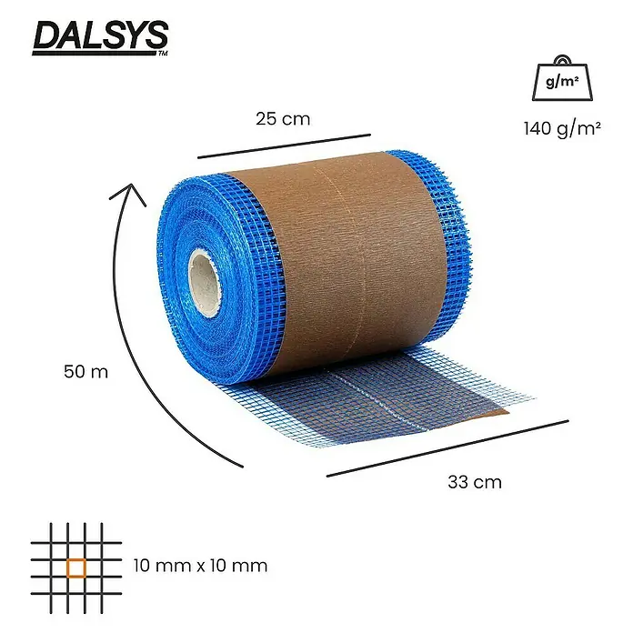 Dalsys Gitterbewehrungsstreifen Balkenfix 50m x 33cm, 140 g/m², 10 x 10mm - 