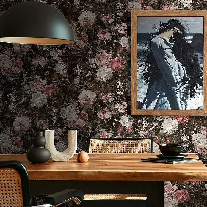 Tadessi Vliestapete M1-No.4030 - Schwarz, Floral, 10,05 x 0,53 m