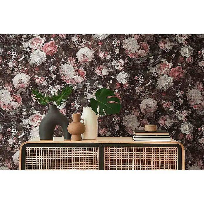 Tadessi Vliestapete M1-No.4030 - Schwarz, Floral, 10,05 x 0,53 m