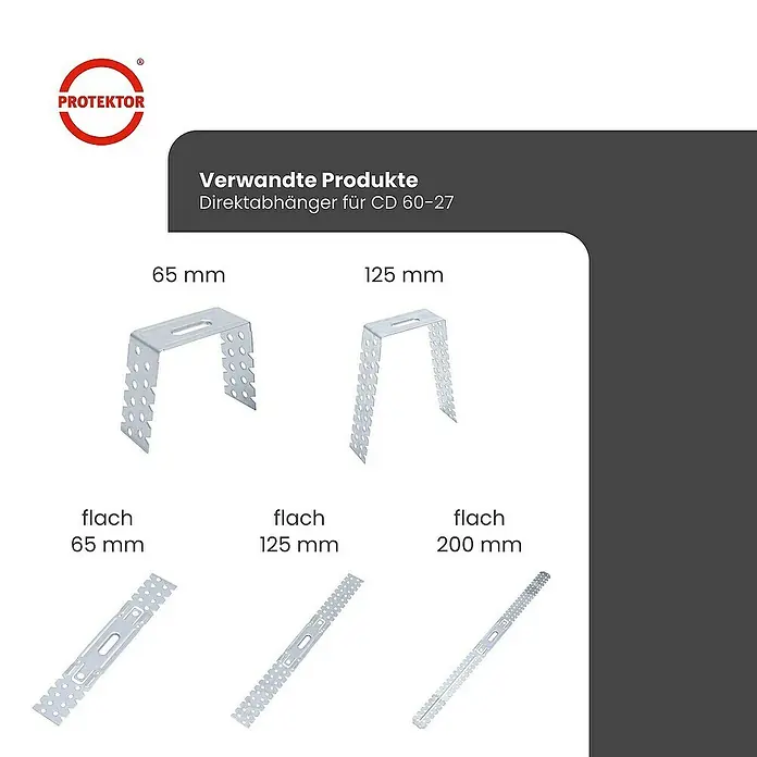 Protektor Montagezubehör für Trockenbau 100x Direktabhänger 125mm Deckenabhänger für CD Profil 60/27 Silber - 