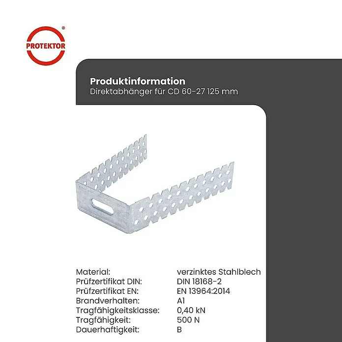 Protektor Montagezubehör für Trockenbau 100x Direktabhänger 125mm Deckenabhänger für CD Profil 60/27 Silber - 
