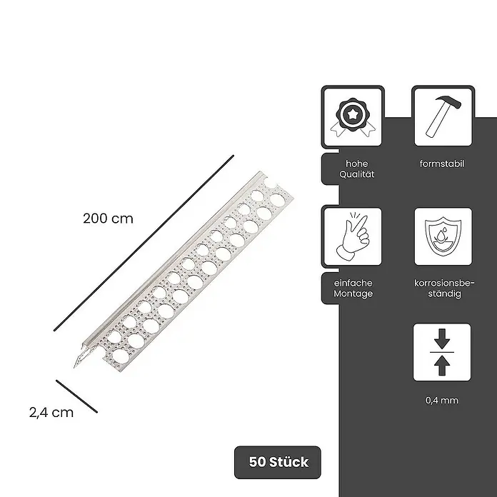 Protektor Kantenschutz für Trockenbau 9079 Kantenprofil Alu 200cm, 50 Stück Silber - Silber