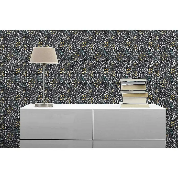 Tadessi Vliestapete M1-No.4179 - Schwarz, Floral, 10,05 x 0,53 m